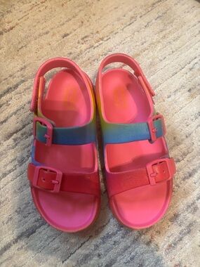 jumping beans Bright Pink Rainbow Strap Buckle Sandals